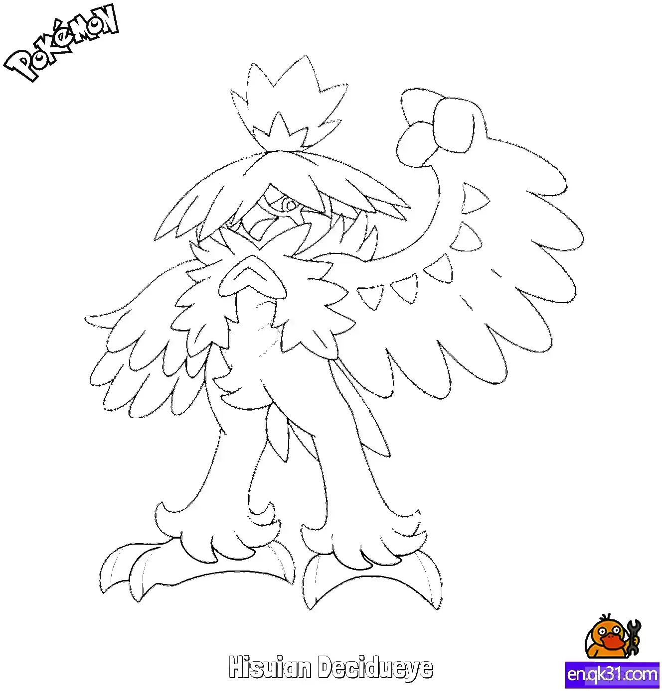 免费 狙射树枭 洗翠的样子简笔画 - 免费可打印宝可梦简笔画 简笔画涂色页